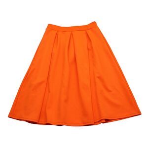 Miin Skirt Womens L Orange High Rise Pleated Pull On A Line Flare Skirt